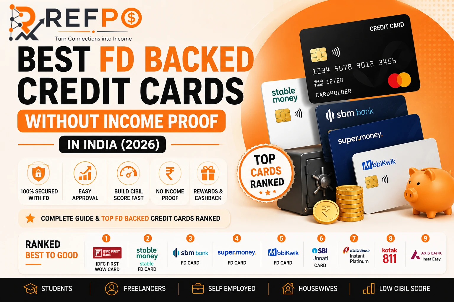 Best FD Backed Credit Cards Without Income Proof in India (2026)